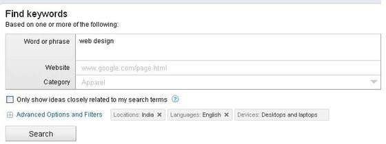 Google Adwords Keyword Tool