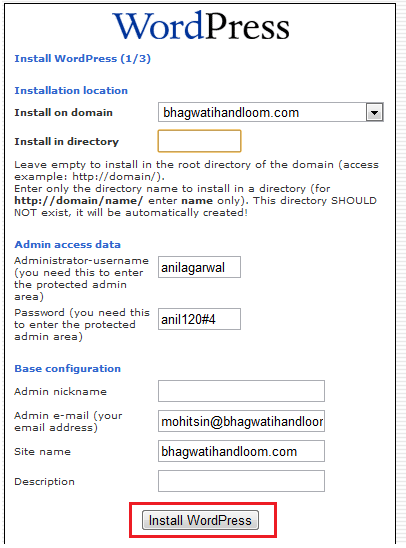 Install WordPress on Domain