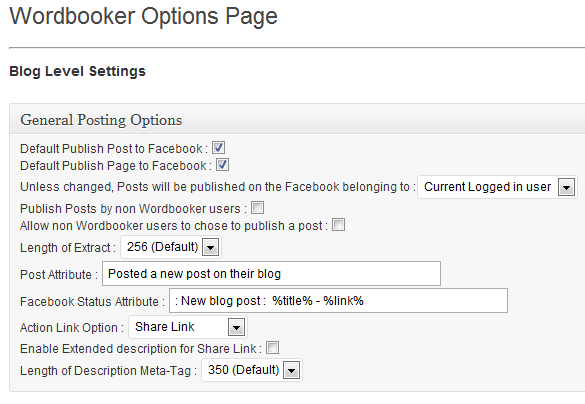 Wordbooker Plugin Blog Level Settings