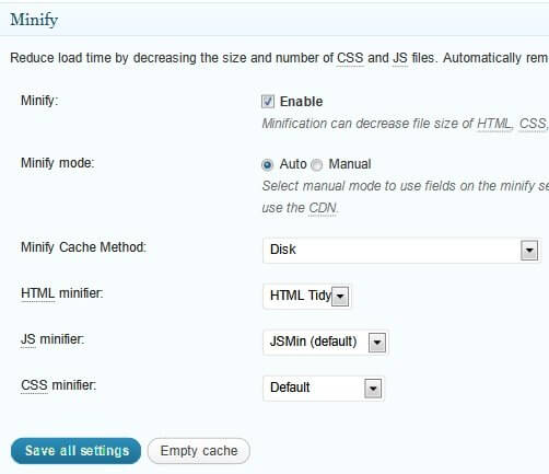 General Minify settings