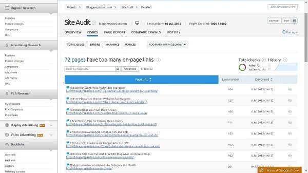 fixing on page links
