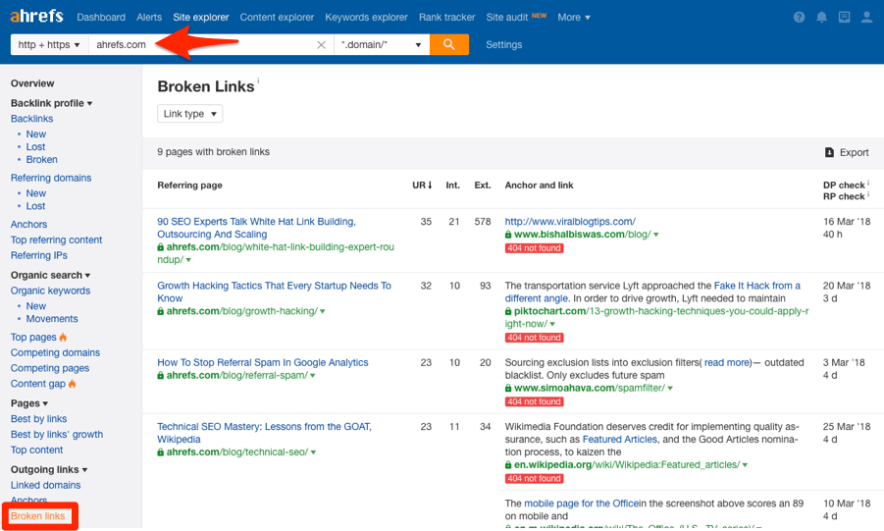 ahrefs broken links