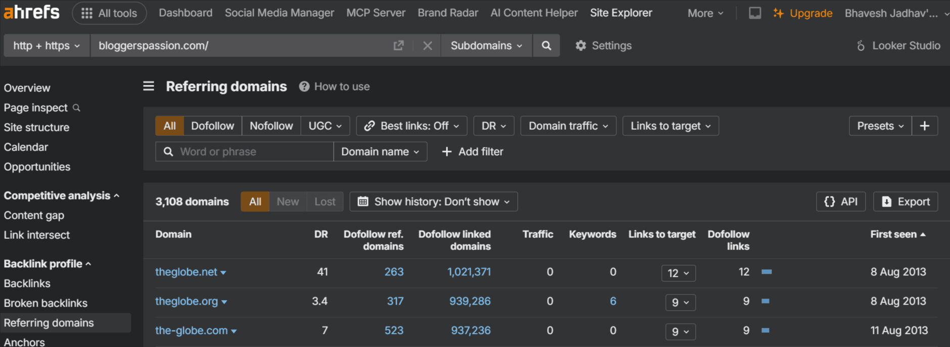 Ahrefs referring domains overview Ahrefs referring domains overview