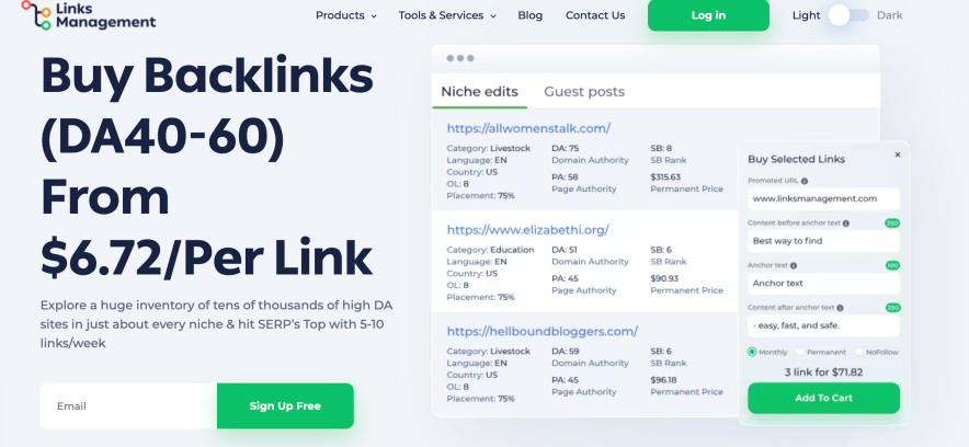Links management - paid backlink site