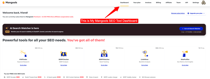 This is my mangools seo tool dashboard