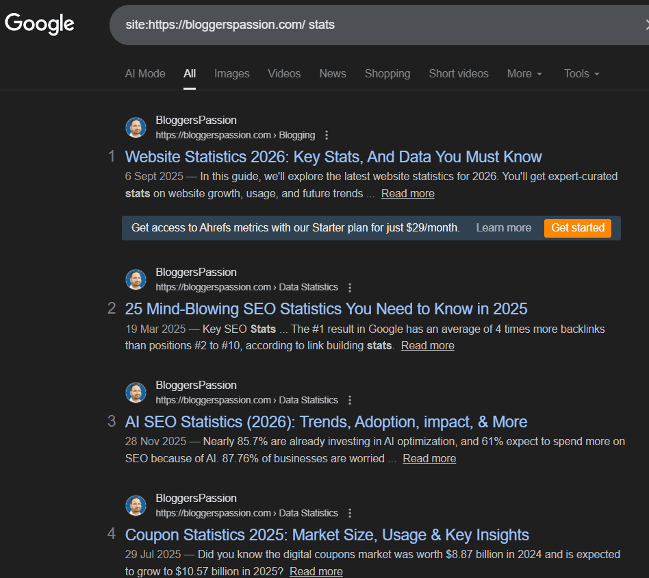 Search within a website site operator