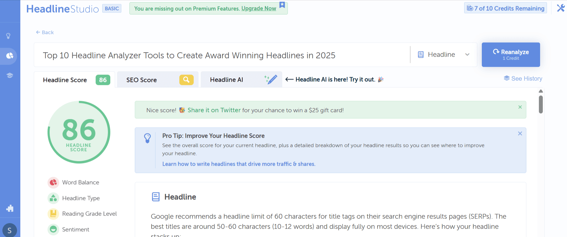 Headline Studio By CoSchedule Score