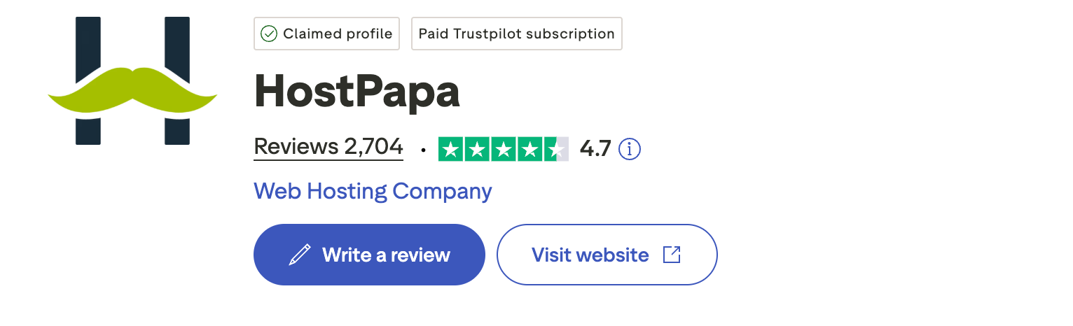 HostPapa Customer ratings on TrustPilot;