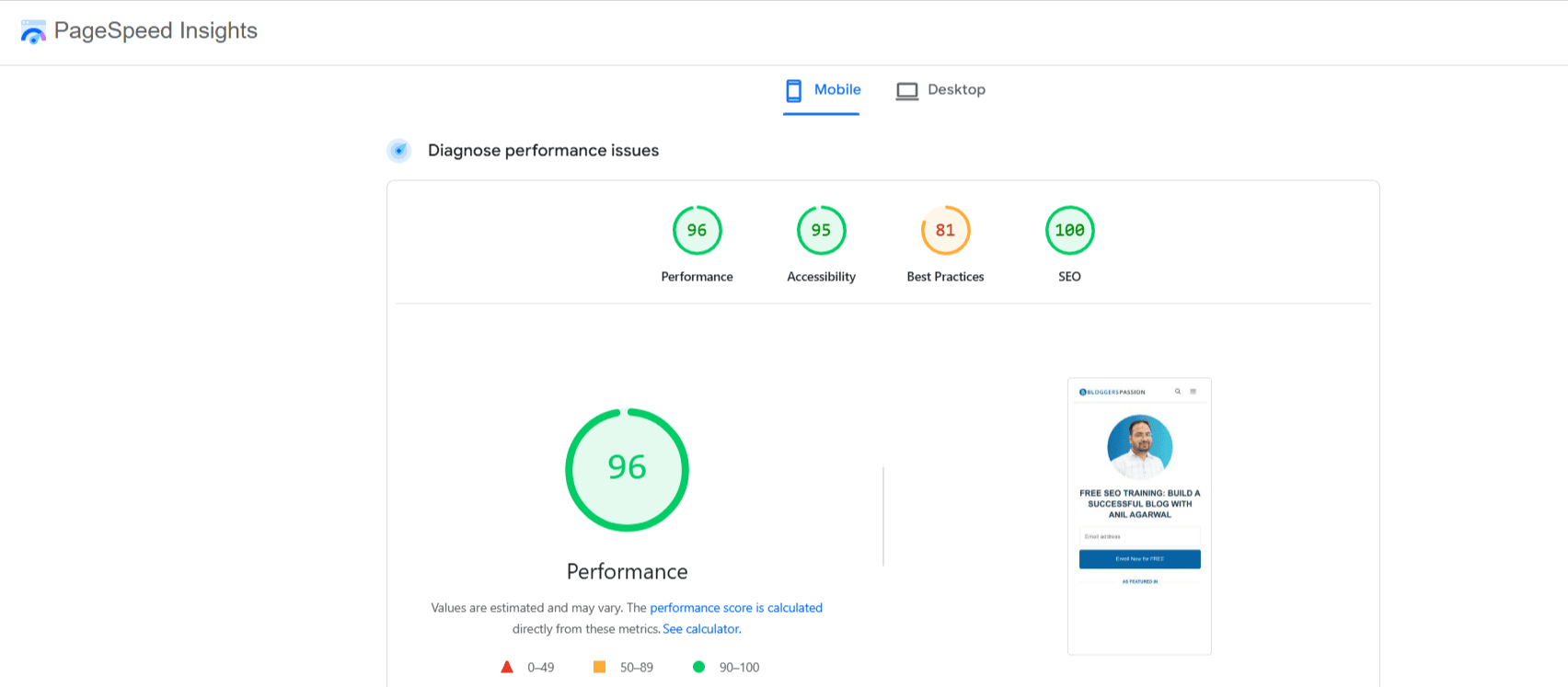 page speed of bloggerspassion page speed of bloggerspassion