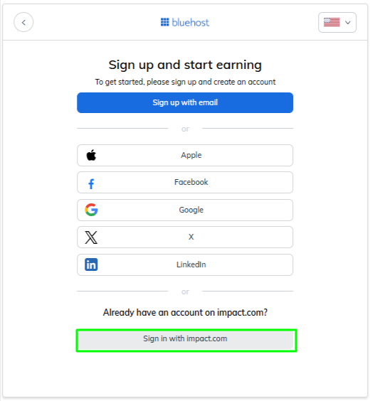 Sign Up With Impact for Bluehost Affiliate