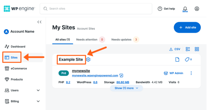 wpengine user interface