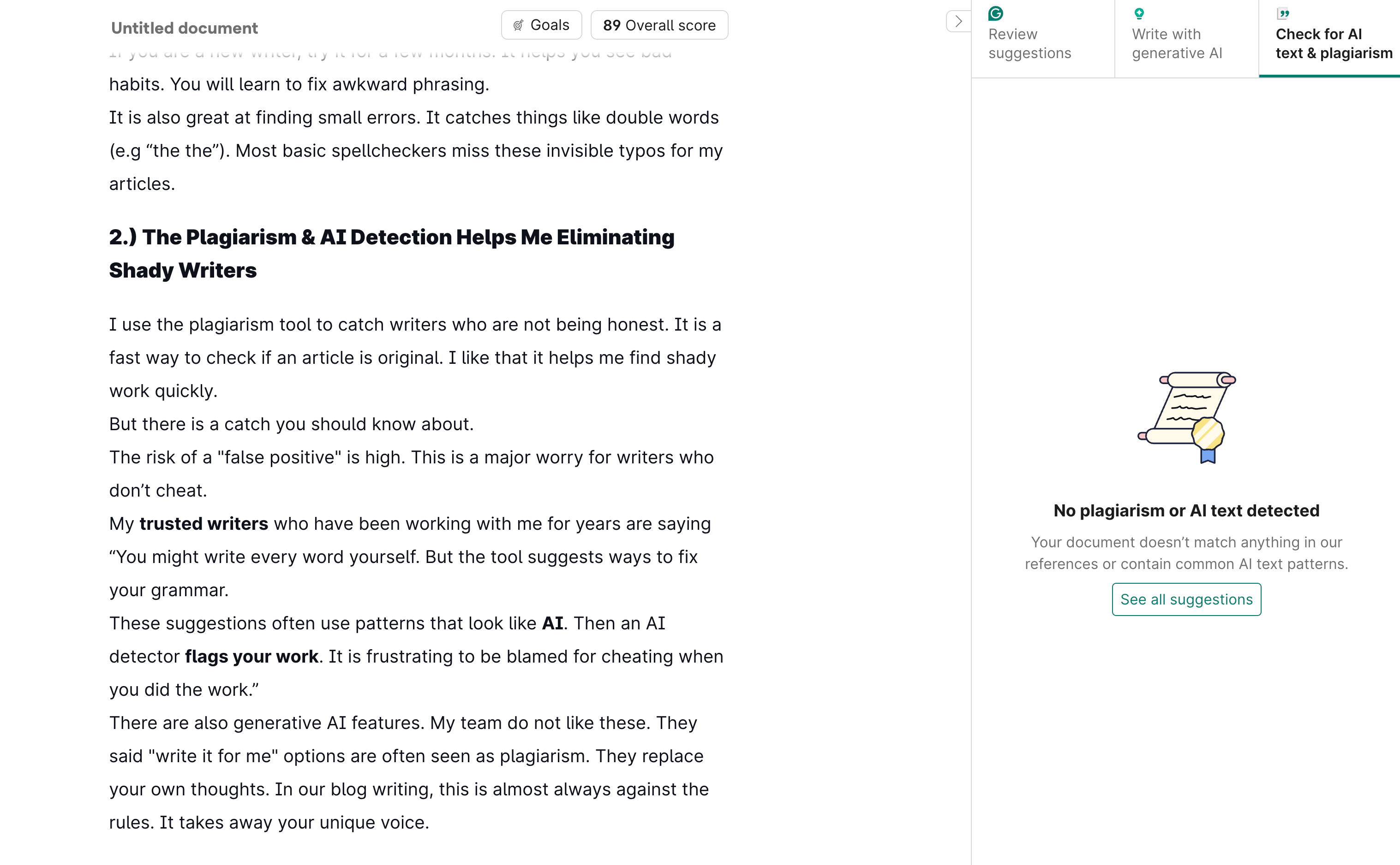 grammarly plagiarism checker