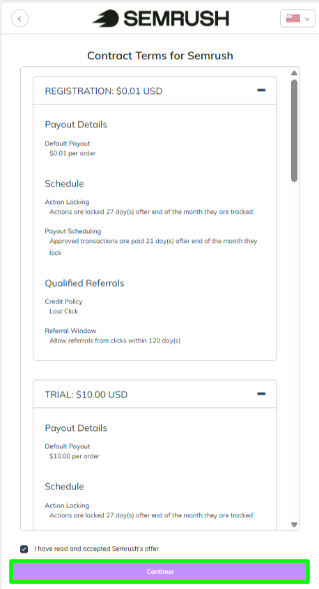 Accept the Contract Terms of Semrush