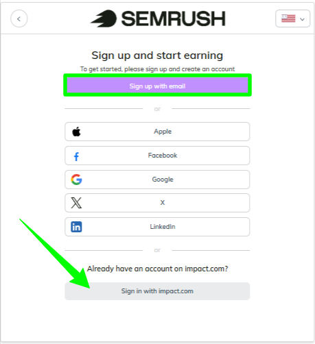 Impact Sign Up for Semrush