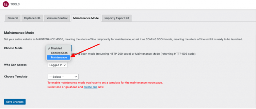 elementor maintenance mode