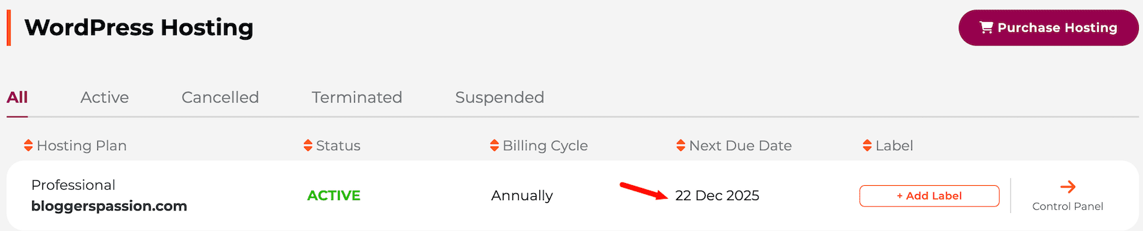 My WPX Hosting Subscription Details