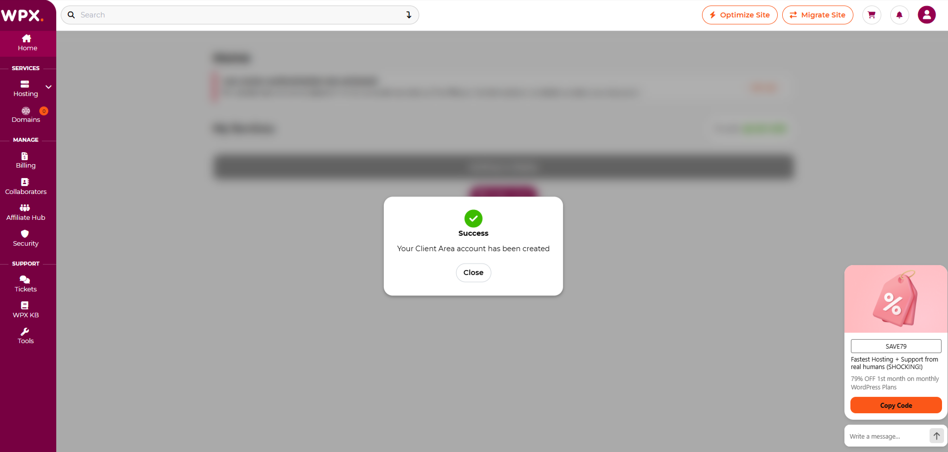 Log in to WPX Affiliate Dashboard