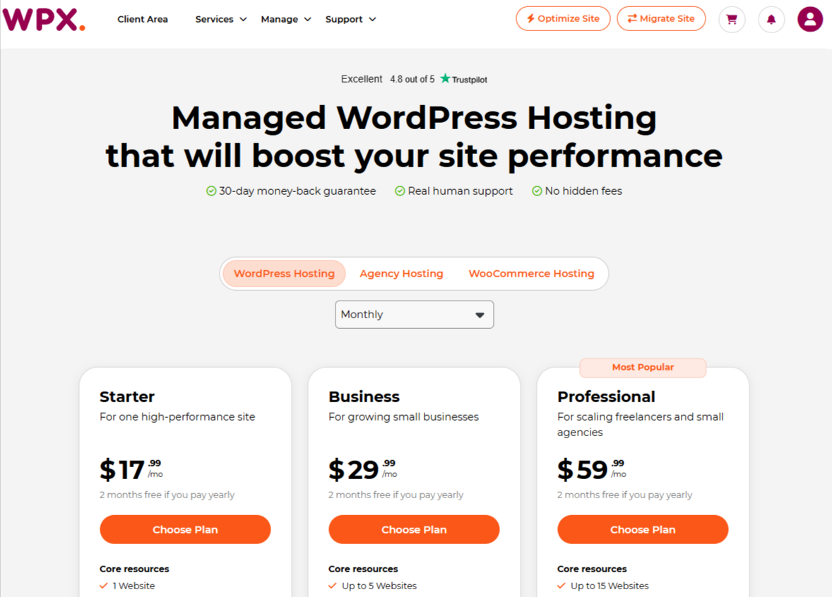 WPX Monthly Pricing Plan