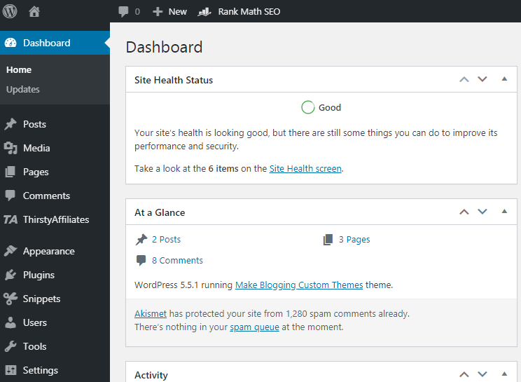 wordpress dashboard