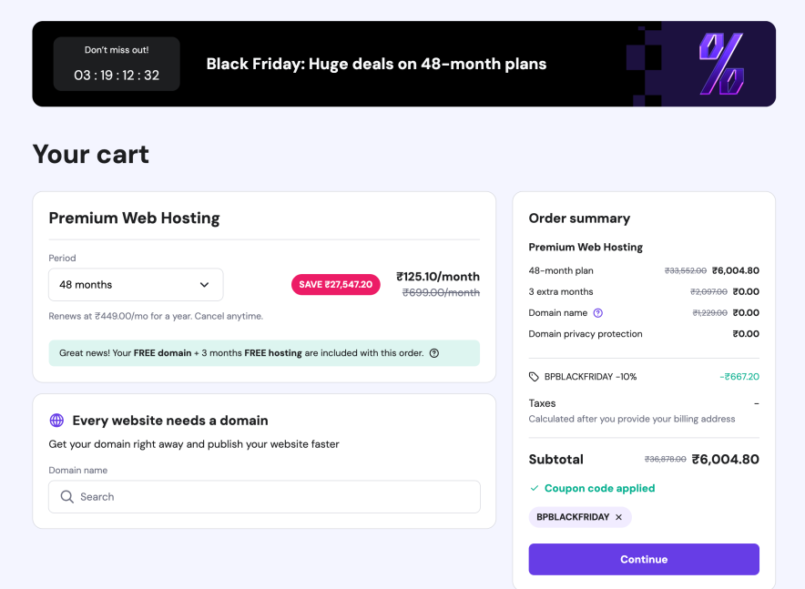 black friday coupon applied hostinger