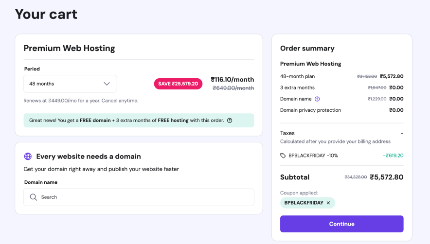 black friday coupon applied hostinger