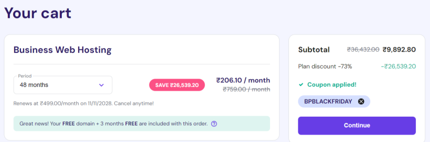 hostinger business plan pricing after coupon