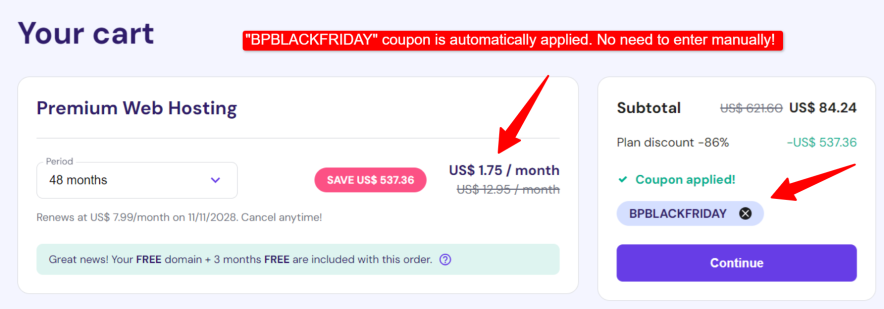 hostinger pricing after black friday coupon