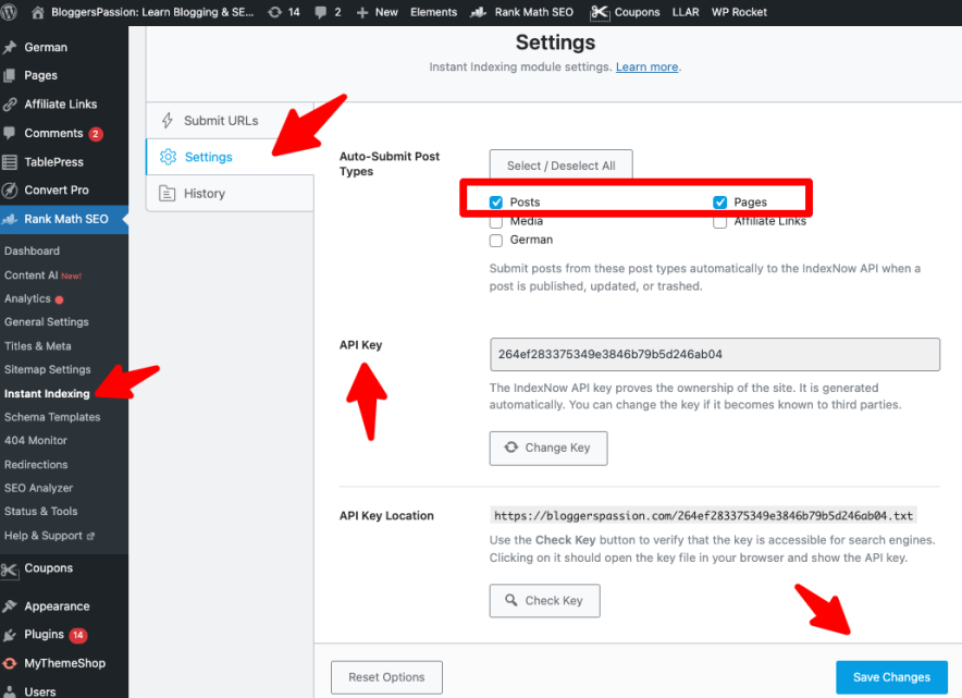 Rank math Instant Indexing