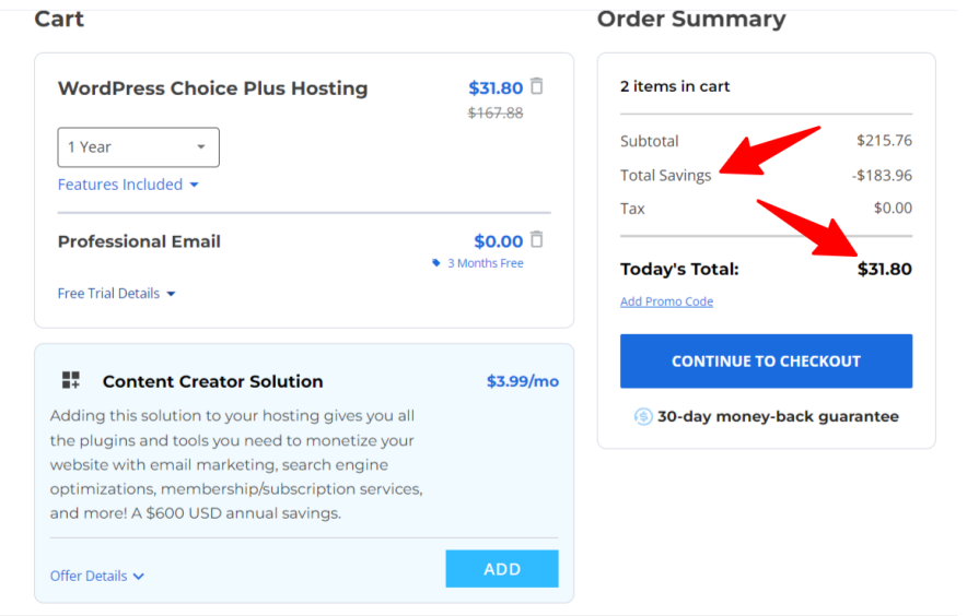 pricing after bluehost black friday discount applied