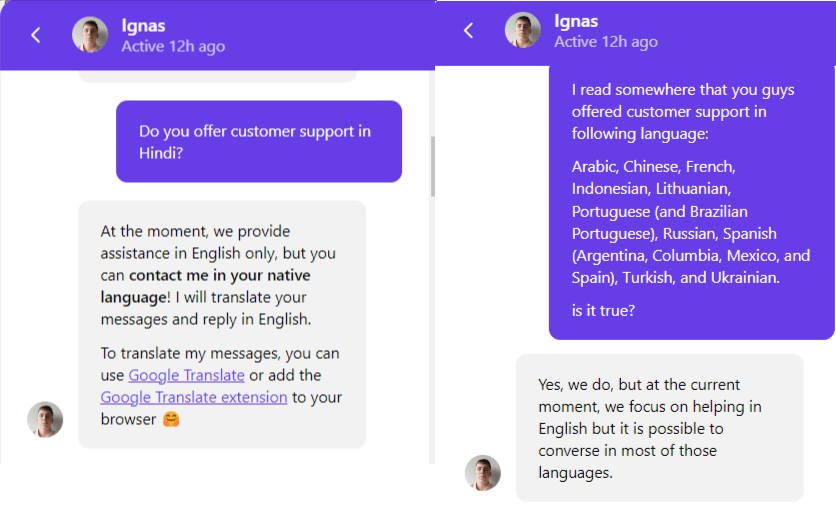 chat with hostinger agents about preferred languages