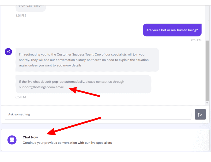live chat support with the agent