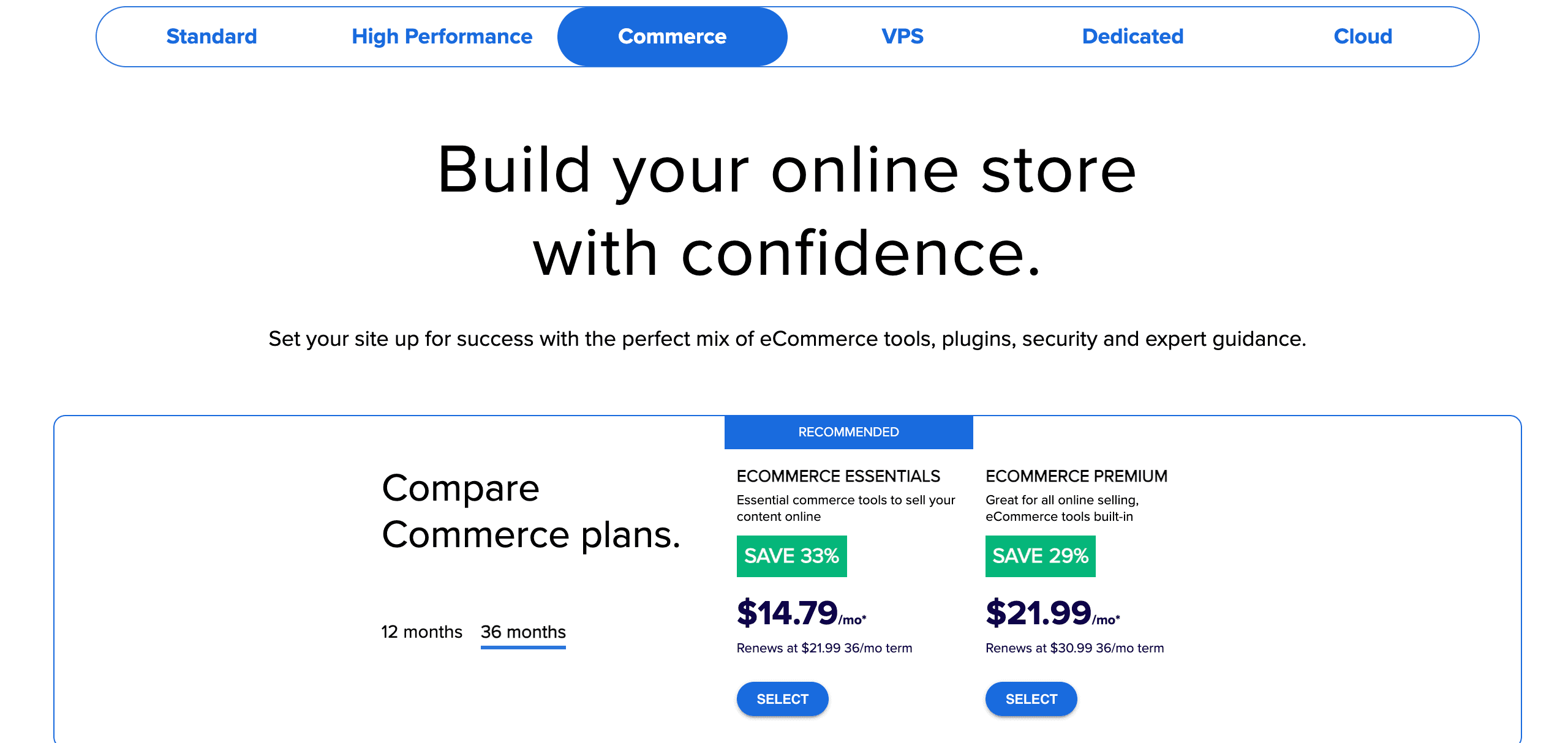 bluehost online store plans