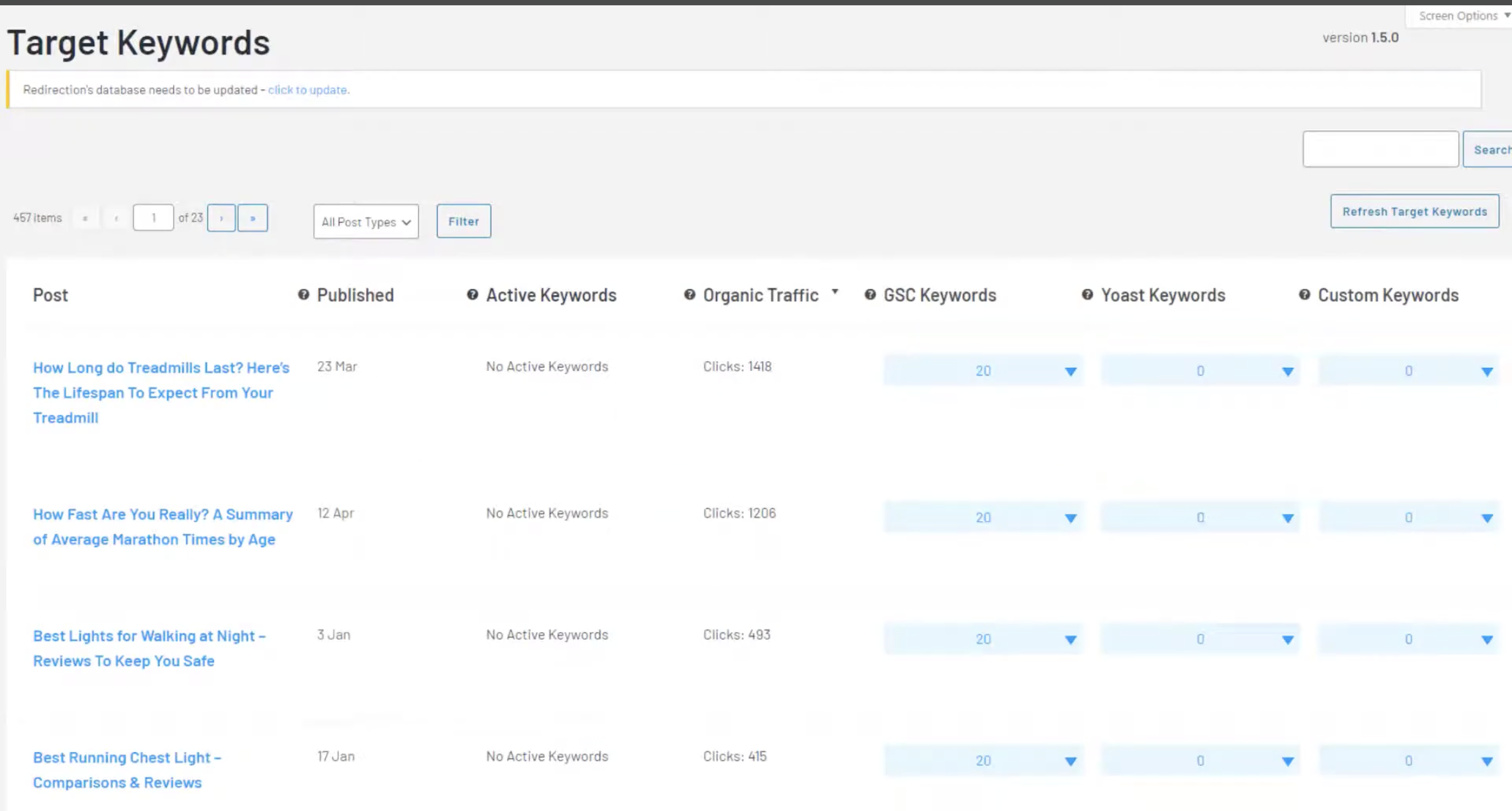 target keywords option in link whisper