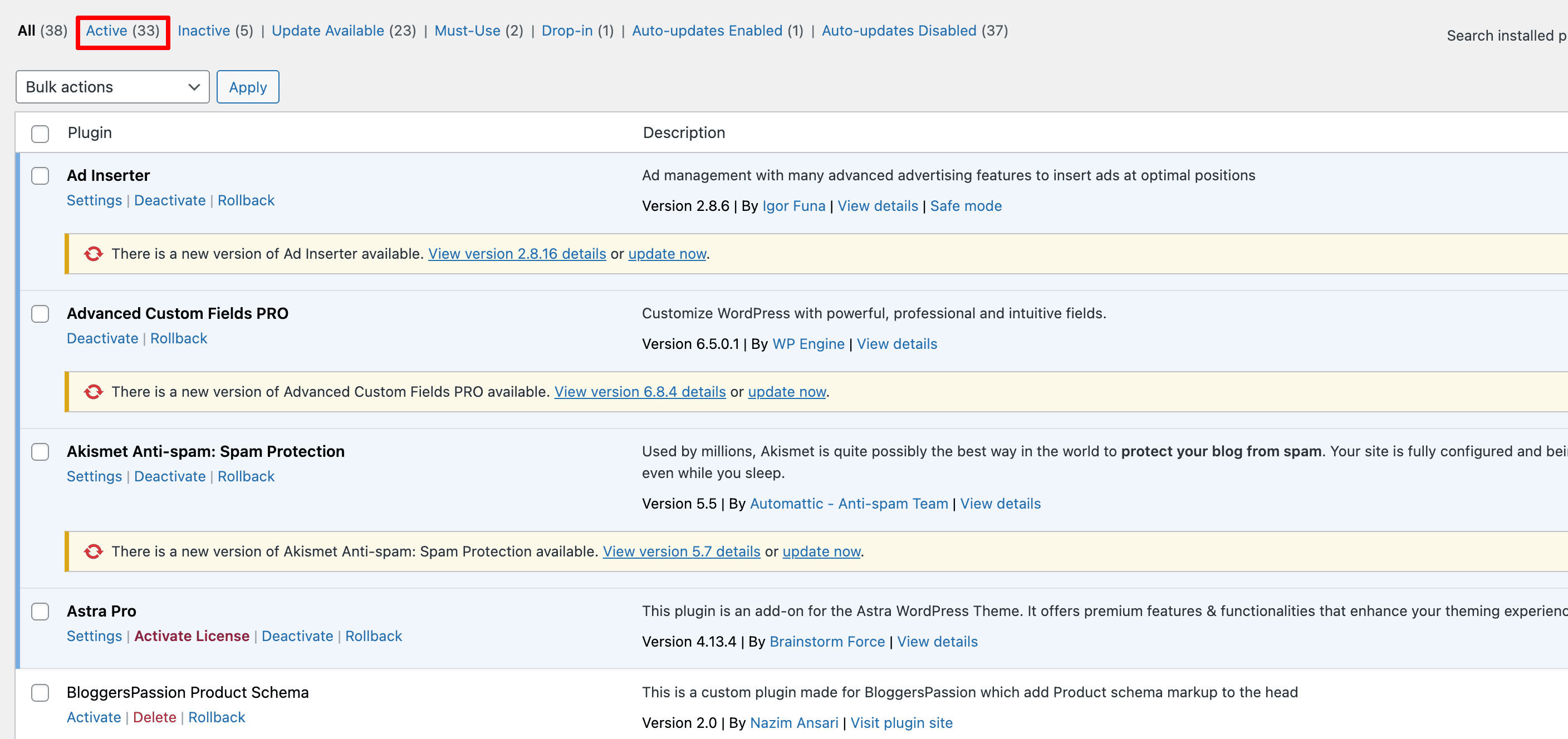 33 plugins have installed during the astra theme testing