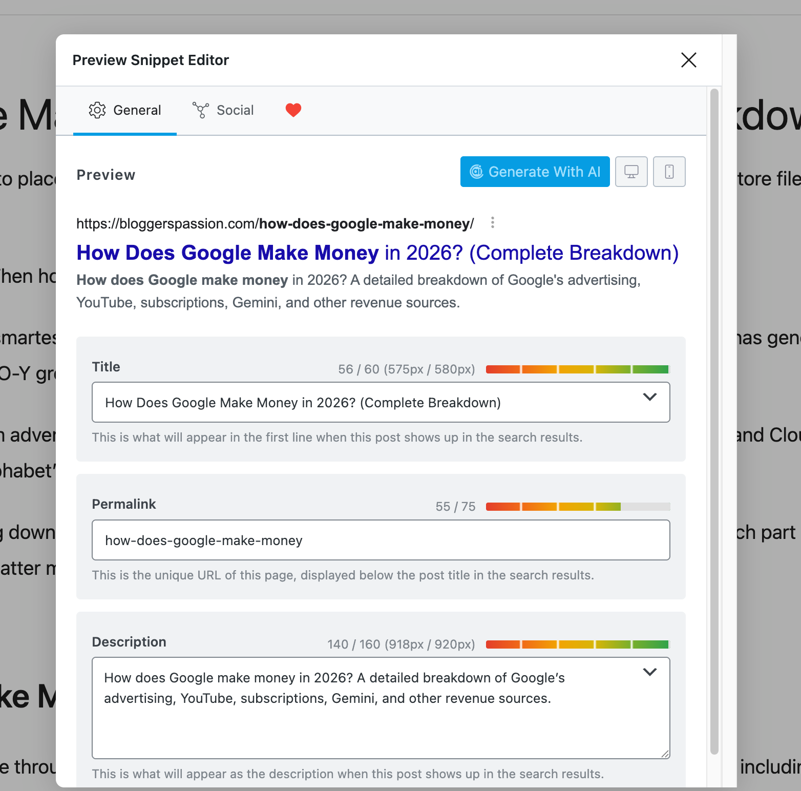 Rank Math SEO meta box