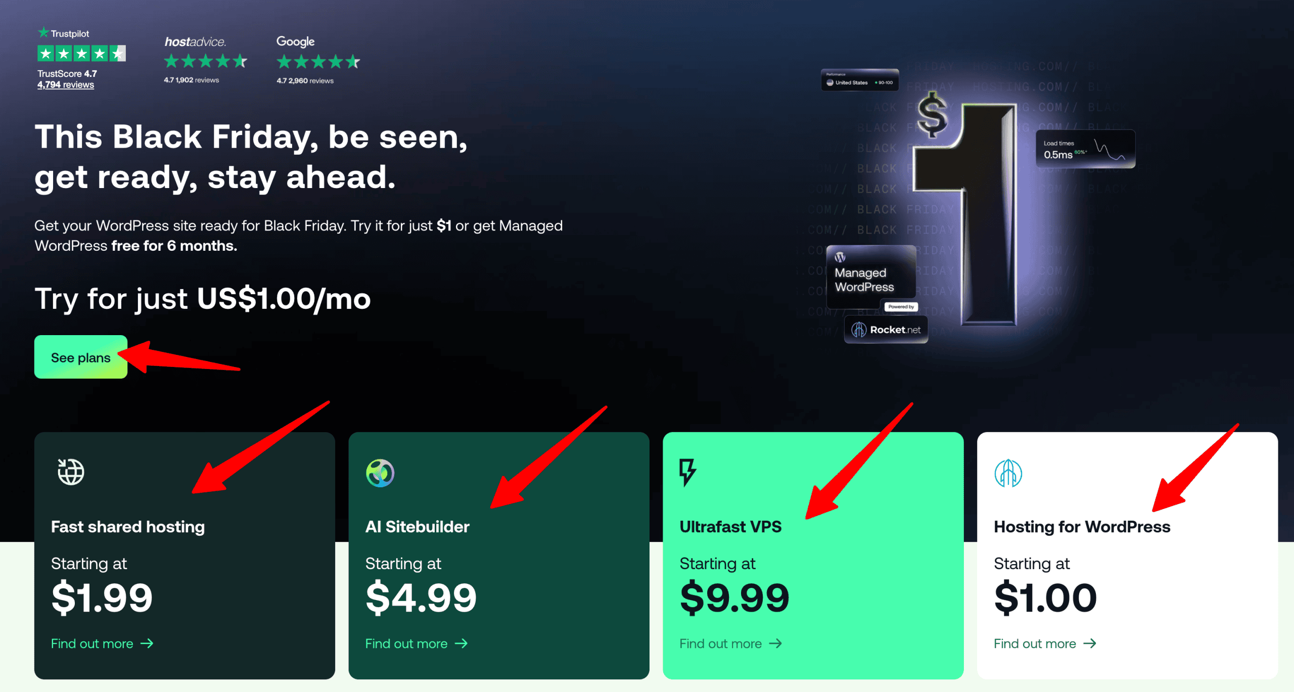 Hosting.com Black Friday pricing plans