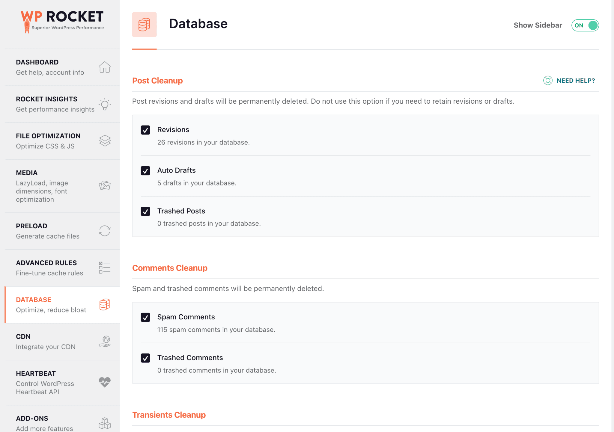database configuration settings
