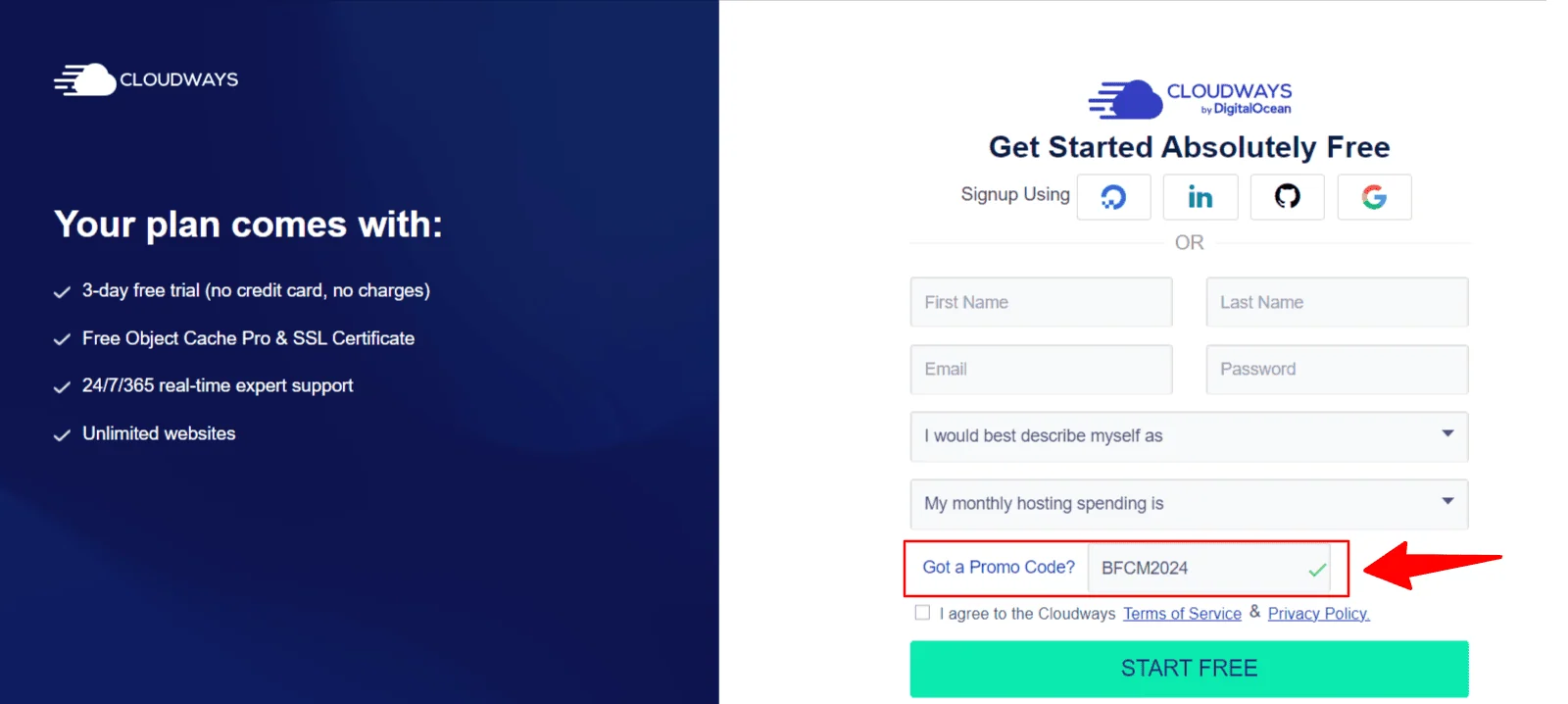 enter a black friday promo code of cloudways