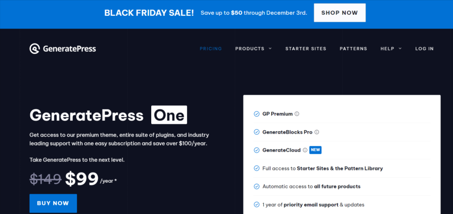 generatepress black friday pricing page