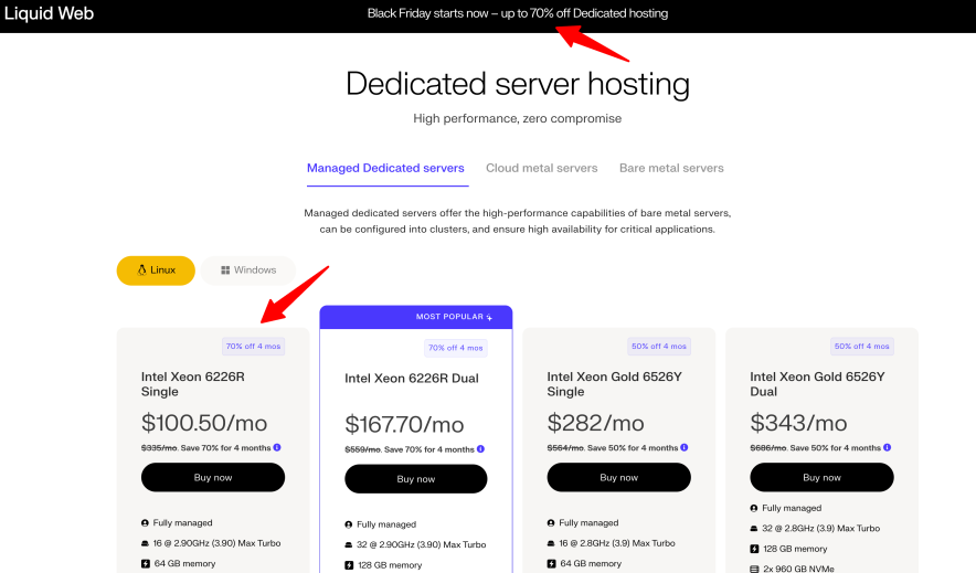 liquid web dedicated hosting black friday discounted plans