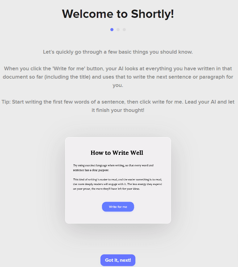 shortlyai welcome