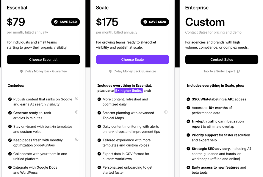 surfer seo pricing and plans