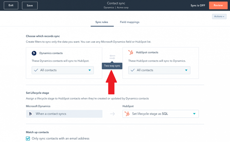 hubspot operations hub two-way contact data synchronization