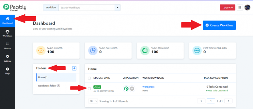 pabbly connect dashboard user interface