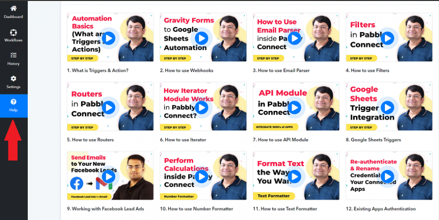 video tutorials shown under pabbly connect dashboard