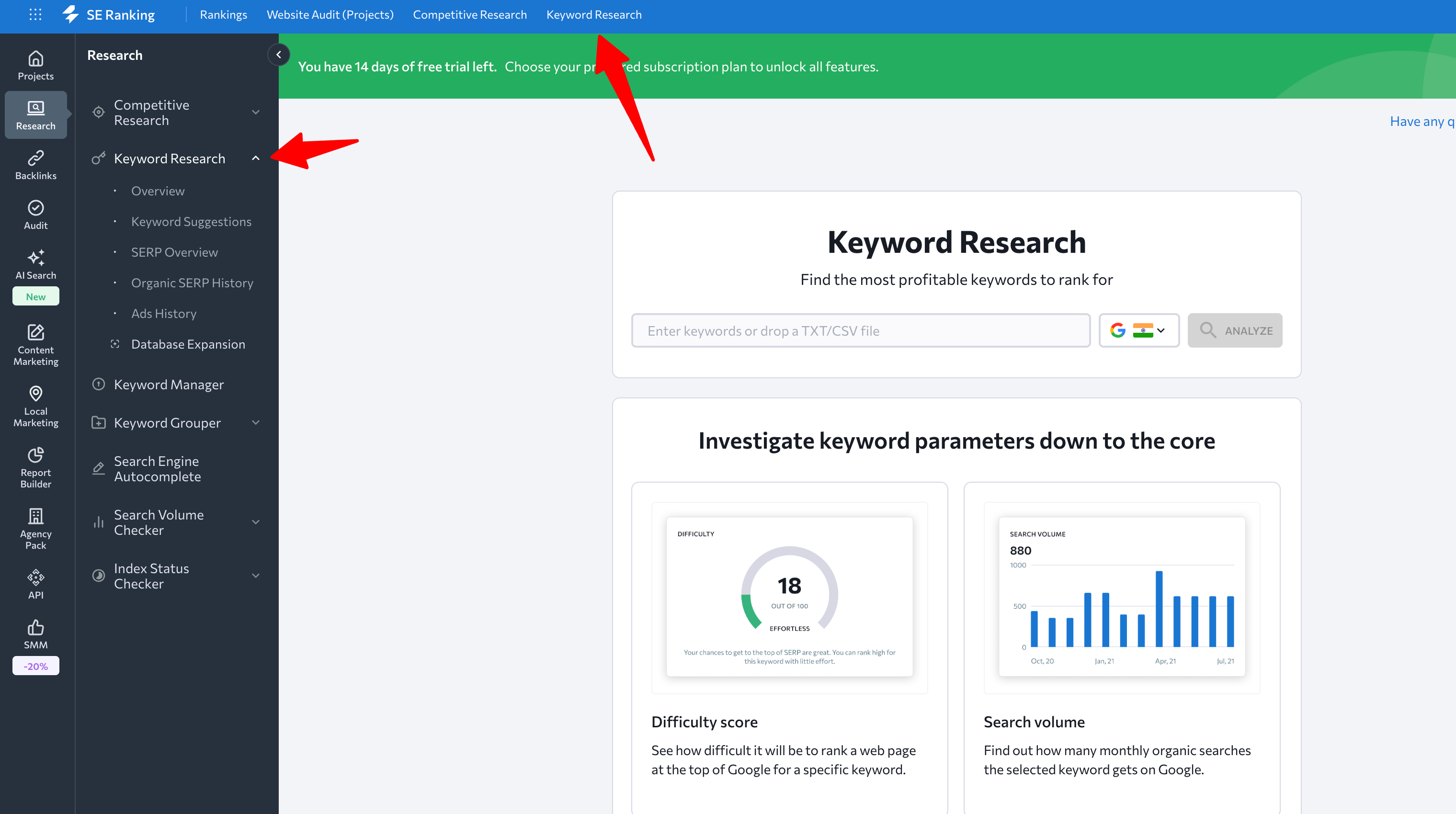 se ranking keyword research tool