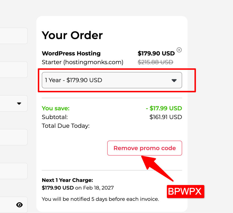 12 months annual discount by using BPWPX code