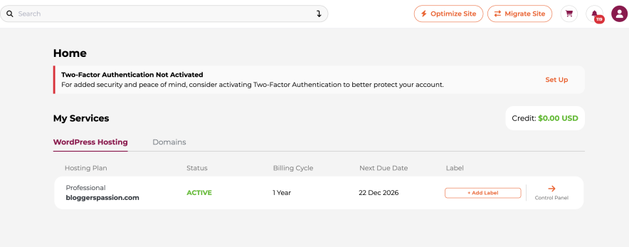 wpx login user interface and dashboard