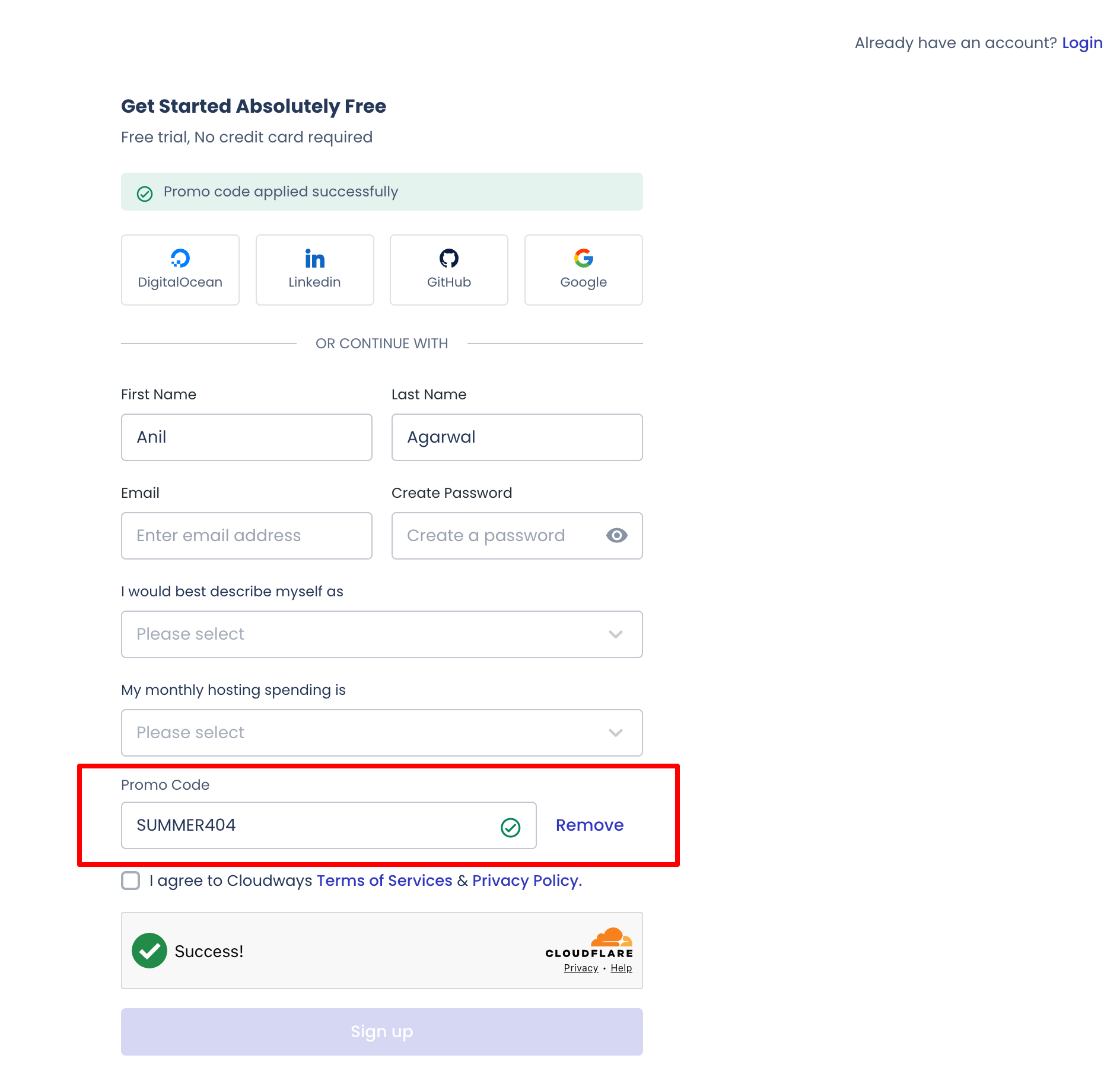 the cloudways promo code is activated