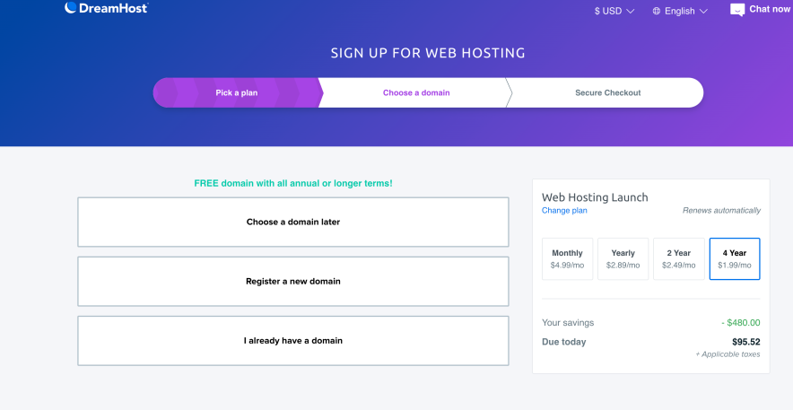 dreamhost free domain plans